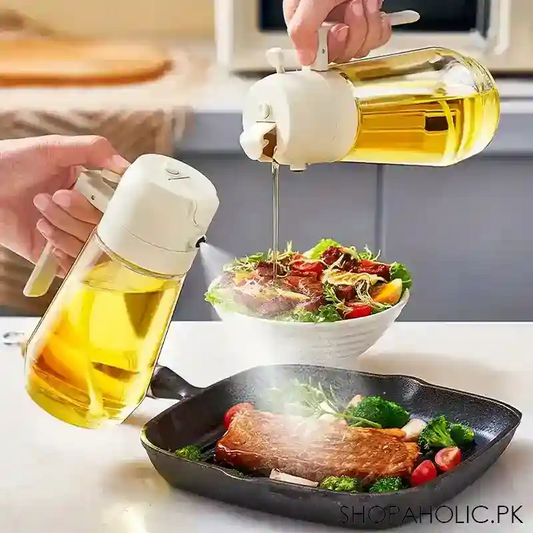 2-in-1 Spray & Pour Shishy Oil Dispenser Bottle 550ml – Glass Oil & Sauce Jug